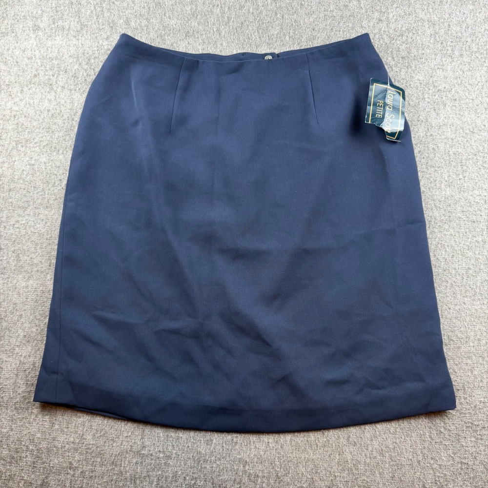 Laura Scott Pencil Skirt‎ Womens 14P Navy Blue Lined Back Vent Professional New